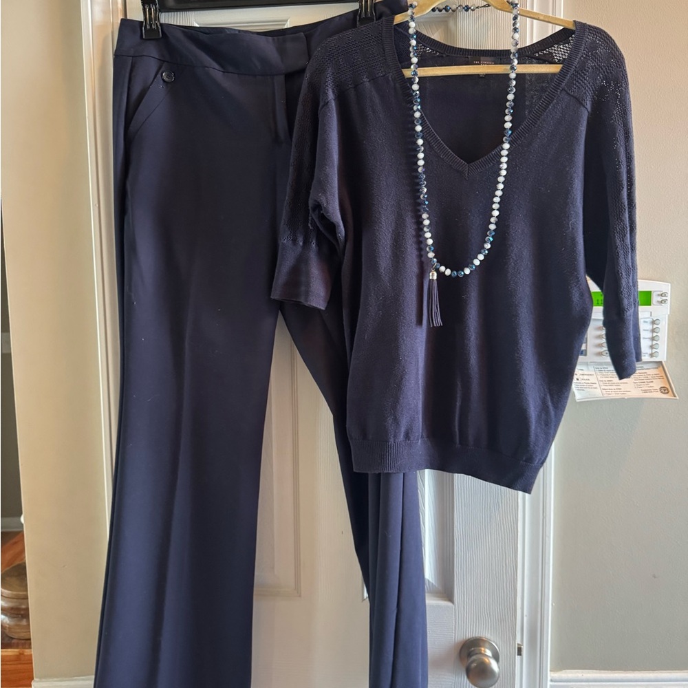 The Limited Navy Wide Leg Pants & Sweater three piece outfit